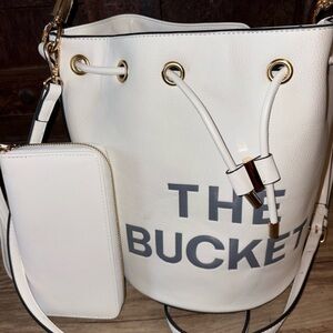 The Bucket Faux Leather Drawstring Shoulder Satchel w/ Detachable Strap
